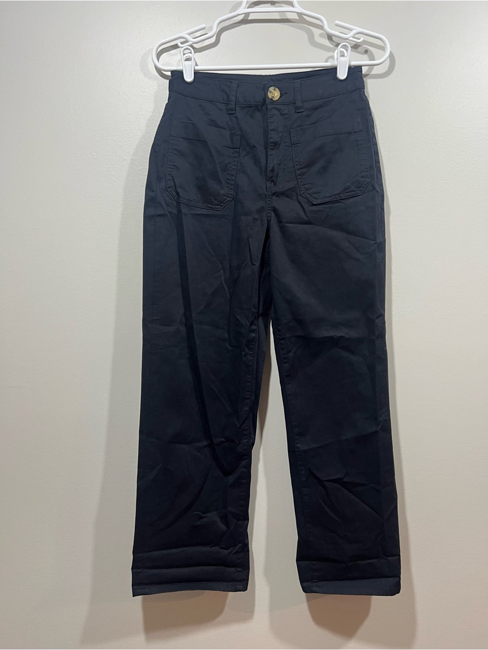 Quince Women’s Black Cotton Chino Cropped Wide Leg Pants Size 2